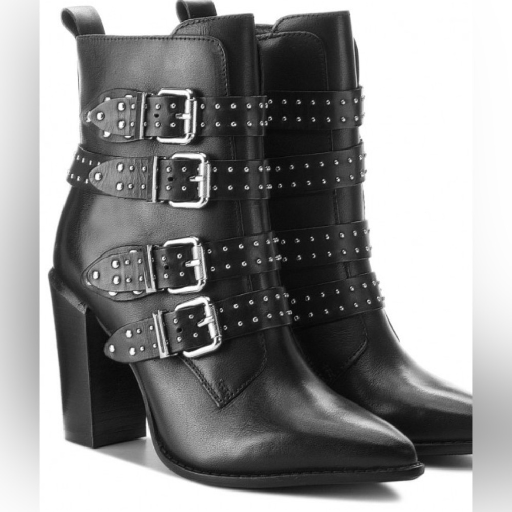 NWT - Studded Buckled Black Vegan Leather Boots Bronx Size 8